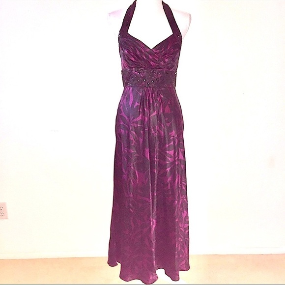Donna Ricco Y2K Halter Silk Chiffon beaded purple Maxi Dress Boho Adjustable 4 - Picture 1 of 8